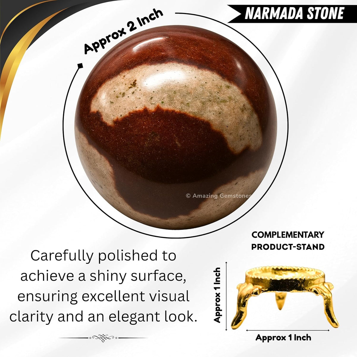 Amazing Gemstone Narmada Shiva Lingam Crystal Ball with Stand - 2" Inches Crystal Sphere Meditation