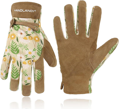 HLDD HANDLANDY Work Gloves for Women and Ladies, Leather Gardening Gloves Flexible Mechanic Working