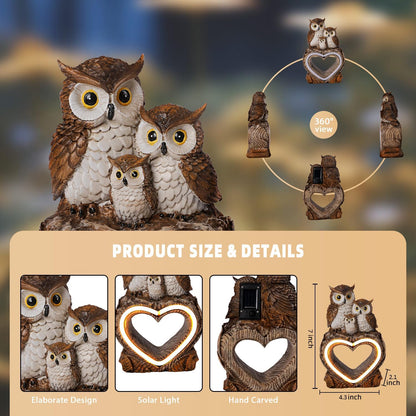 Solar Garden Decor Statues 7" Resin Solar Owl Waterproof Garden Owl Decor for Outside Yard Patio