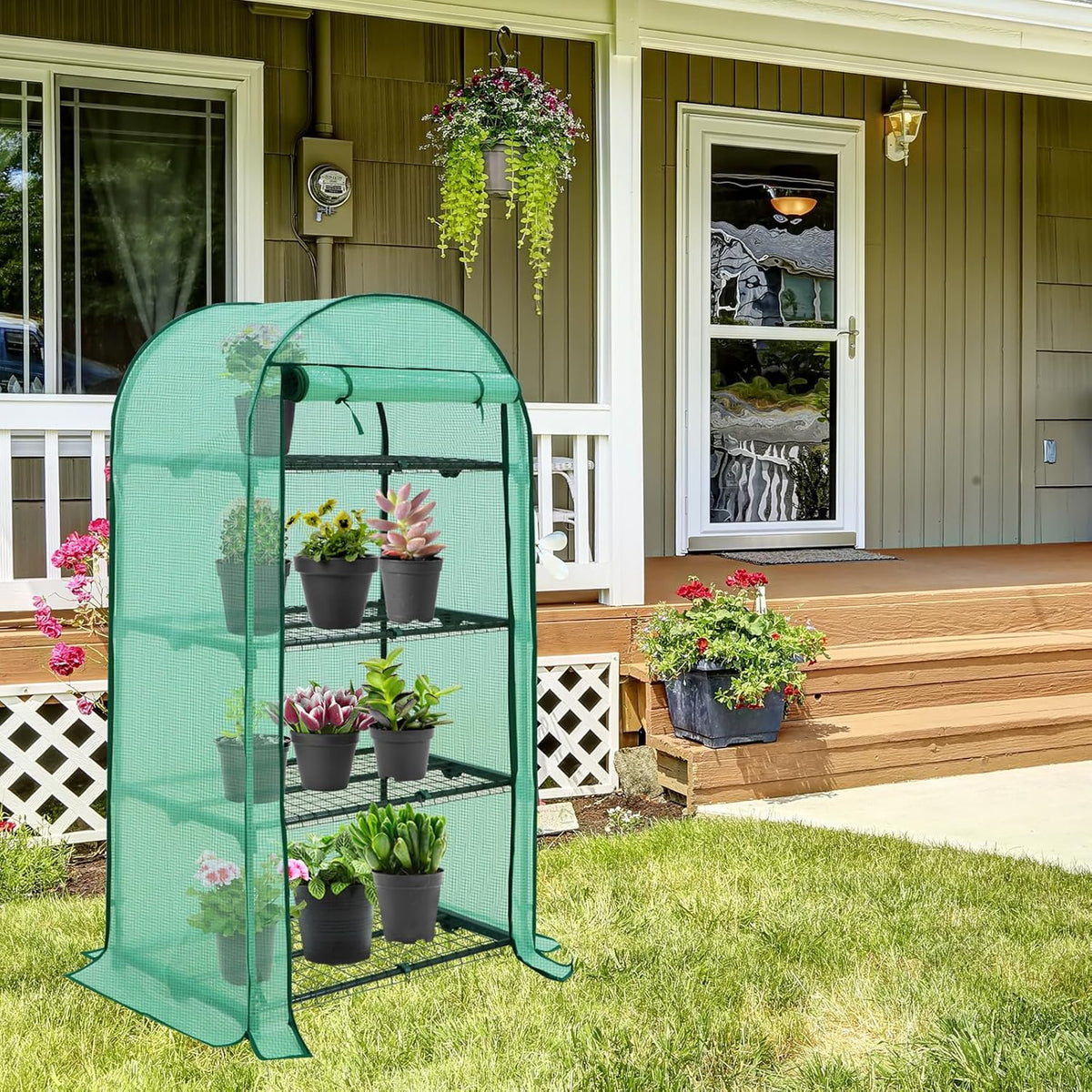 EAGLE PEAK Mini Greenhouse with Wire Shelves, Portable Indoor & Outdoor Green House with Roll-Up