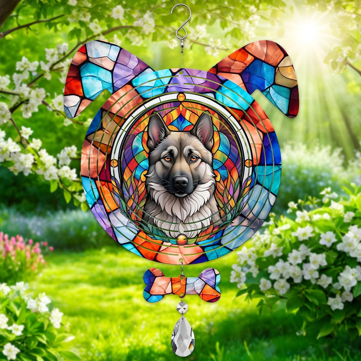 Norwegian Elkhound Dog Ears Wind Spinner, Norwegian Elkhound Wind Spinner Hanging for Yard and
