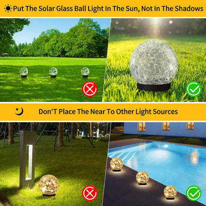 Solar Globe Lights Outdoor Waterproof - Cracked Glass Ball Lights for Garden, Patio, Yard, Lawn and