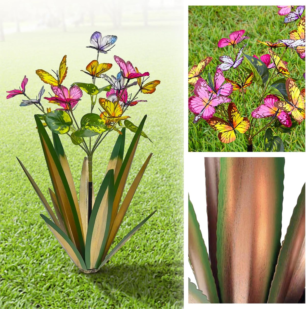 TOMBABY Garden Outdoor Butterfly Enlarge Thickened Wind Resistant Metal Agave Garden Art Metal