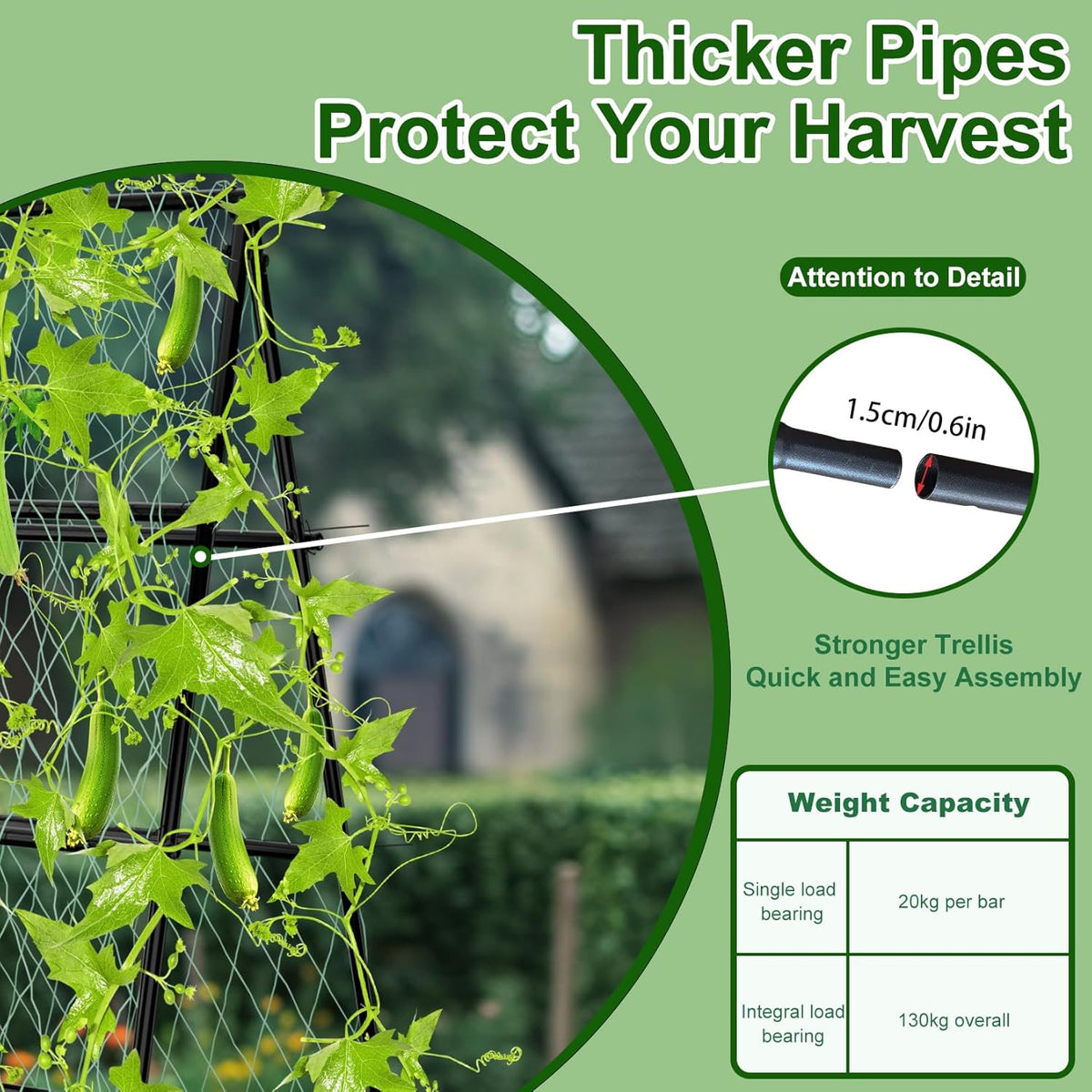 unho Garden Trellis for Climbing Plants with Tough Nylon Netting, 6ft Tall Sturdy Rustproof Metal