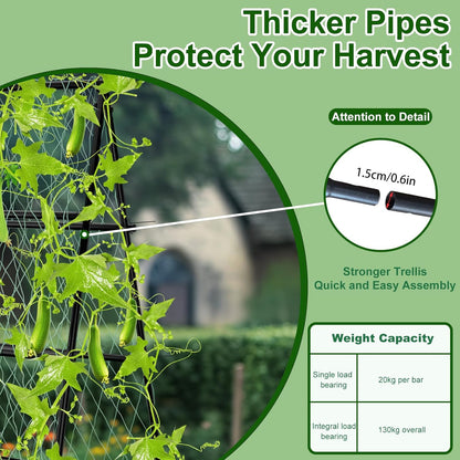 unho Garden Trellis for Climbing Plants with Tough Nylon Netting, 6ft Tall Sturdy Rustproof Metal