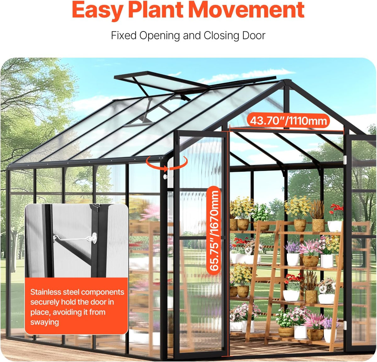VEVOR Polycarbonate Garden Greenhouse, 8 x 10 Ft, with 2 Ventilation Windows, Hinged Door, Pavilion