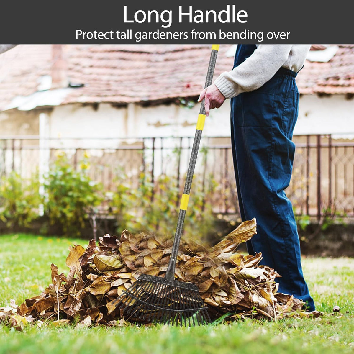 Collapsible Rake for Leaves, 30-66 inch Metal Leaf Rakes for Lawns Heavy Duty Extended Handle, 25