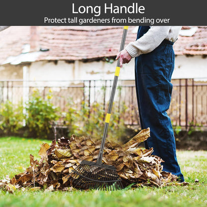 Collapsible Rake for Leaves, 30-66 inch Metal Leaf Rakes for Lawns Heavy Duty Extended Handle, 25