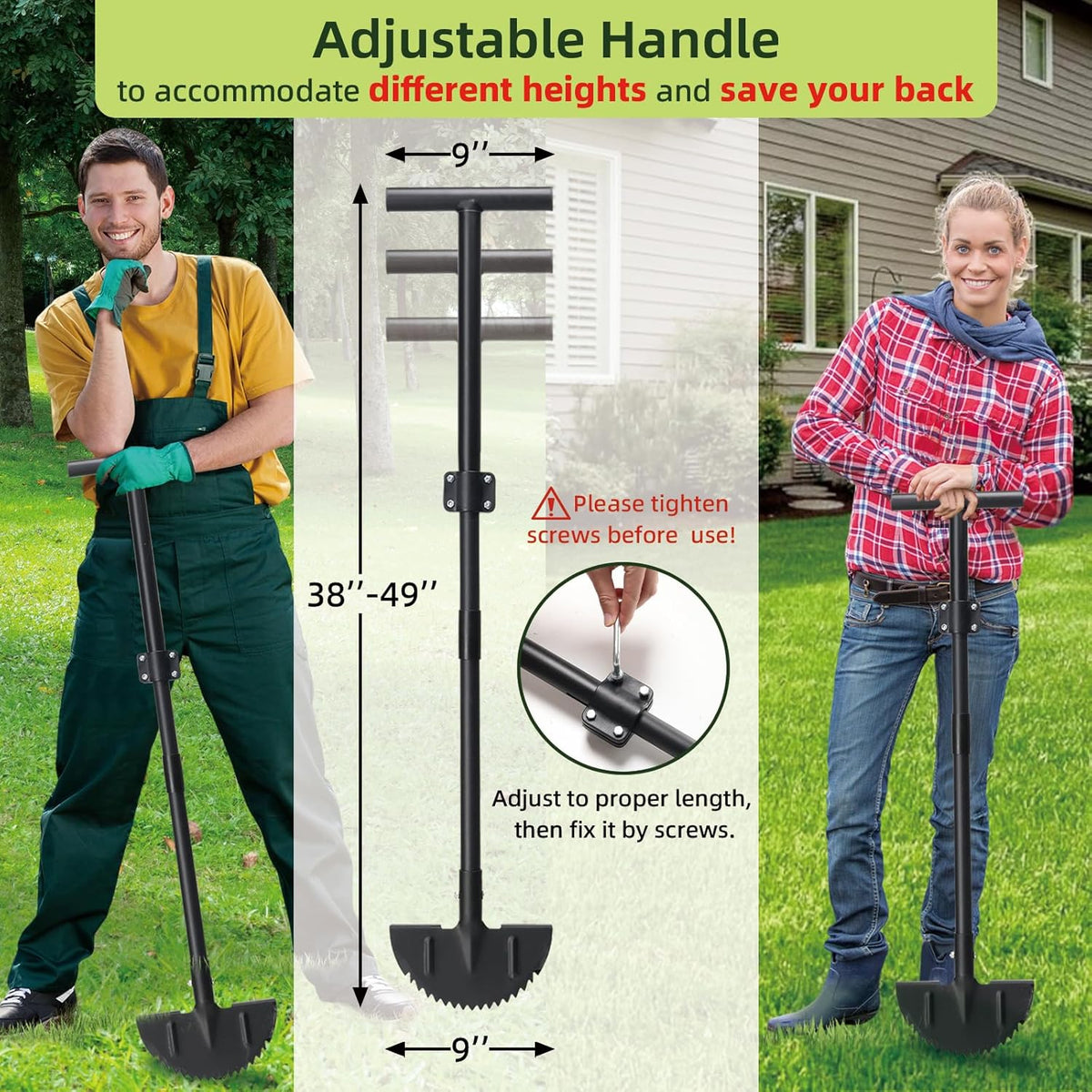 Half Moon Edger Lawn Tool - Heavy Duty Saw Tooth Manual Edgers with Sharp Blade & Wide Footplate