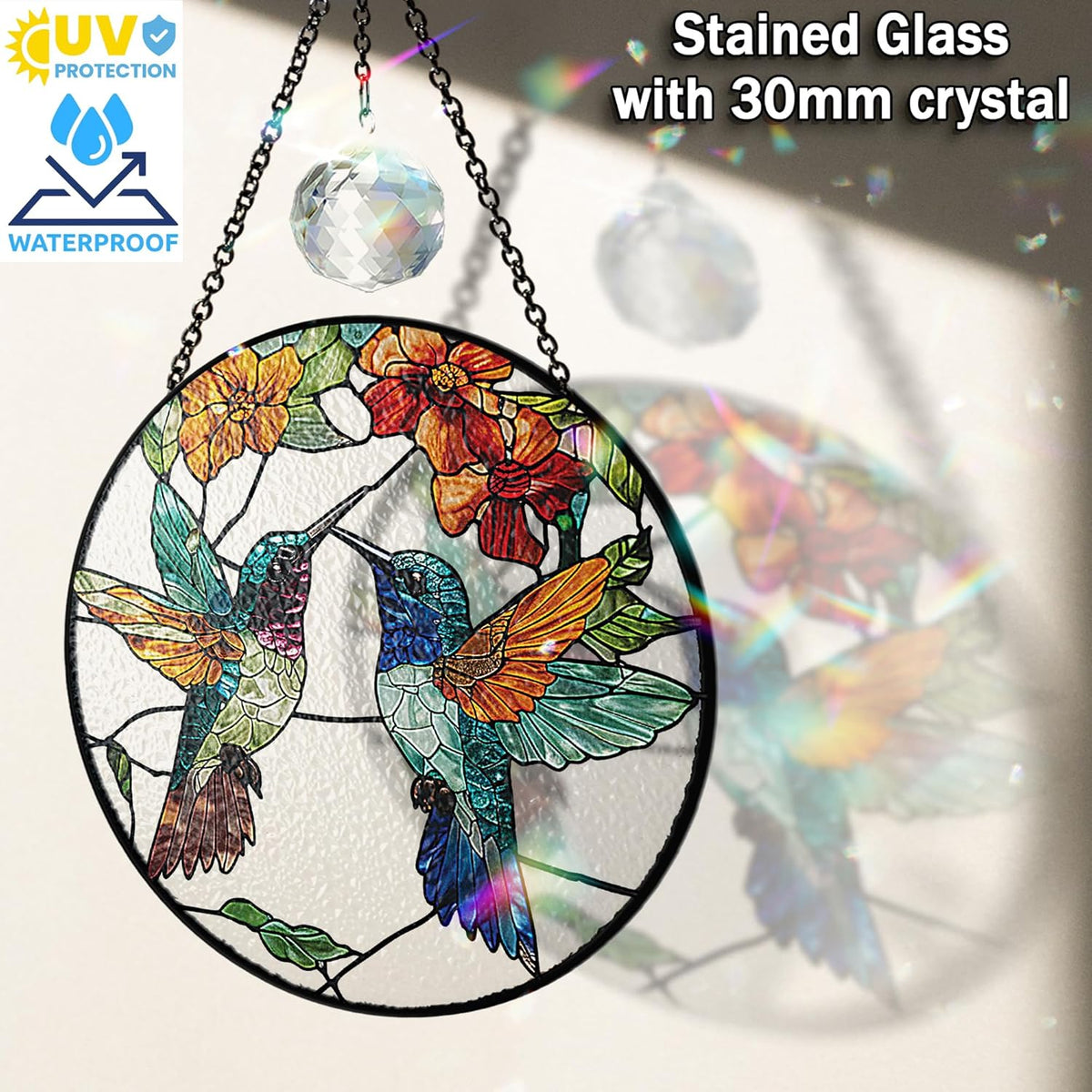 6" Hummingbirds Stained Glass Suncatchers Art Glass Birds for Sun Catcher Indoor Window Gifts for