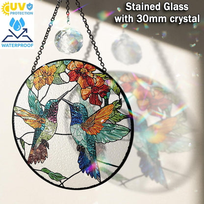 6" Hummingbirds Stained Glass Suncatchers Art Glass Birds for Sun Catcher Indoor Window Gifts for