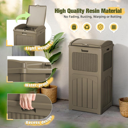 Devoko 33 Gallon Outdoor Trash Can, Hideaway Garbage Bins with Tiered Lid, Waterproof Resin Outside