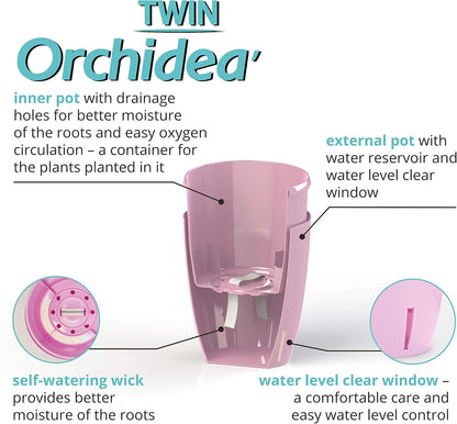 Santino 4.9 Inch ORCHIDEA Self Watering Pots for Orchids in Lavender - Decorative Wicking Planter