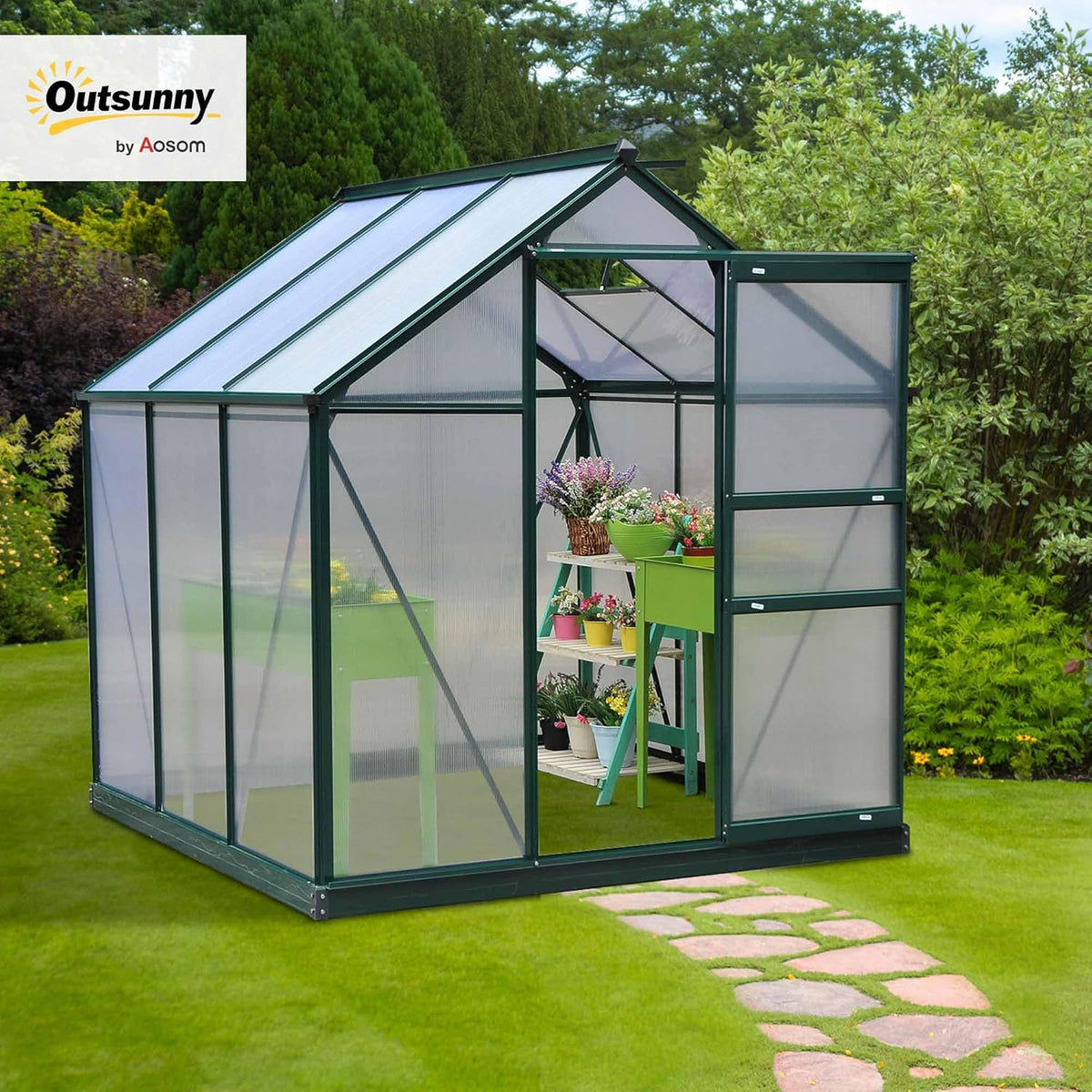 Outsunny 6' x 6' Greenhouse for Outdoors, Polycarbonate Greenhouse with Rain Gutter and Roof Vent