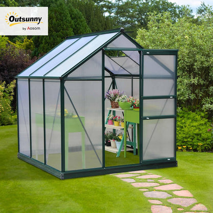 Outsunny 6' x 6' Greenhouse for Outdoors, Polycarbonate Greenhouse with Rain Gutter and Roof Vent
