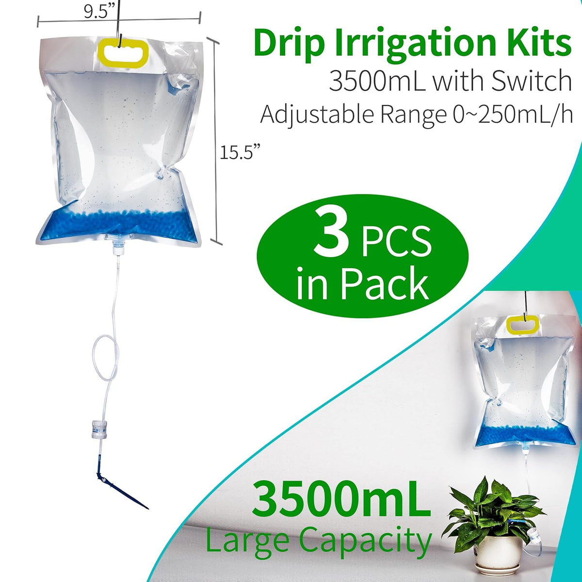 3.5L Plant Self Watering Bags with Adjustable Flow Regulators & Hooks,Automatic Plant Waterer