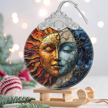Stained Glass Suncatcher Ornament - Sun and Moon Christmas Decorations - Christmas Ornaments for