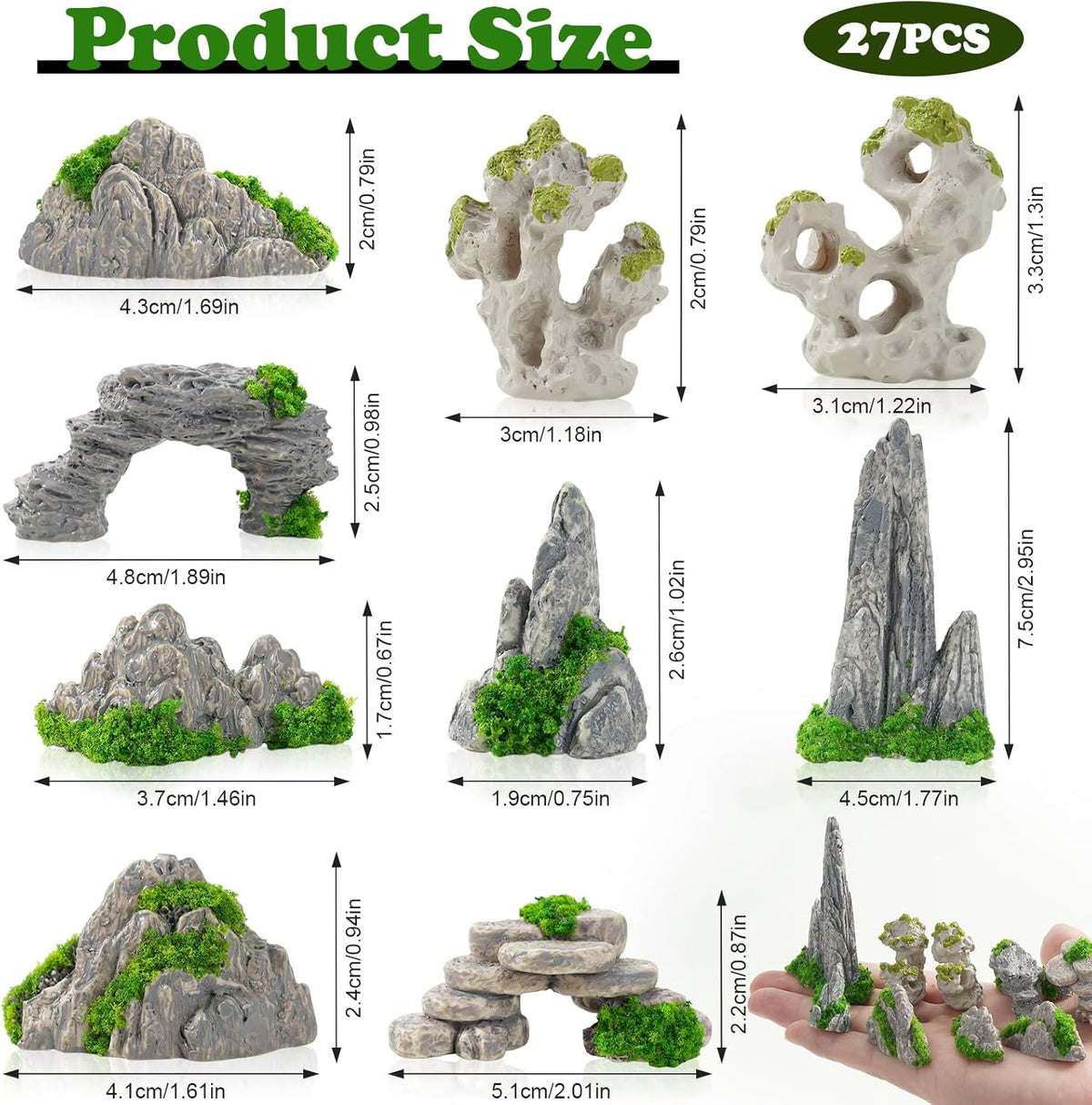 27 Pcs 9 Styles Zen Garden Accessories, Miniature Rockery Decoration Mini Garden Accessories for