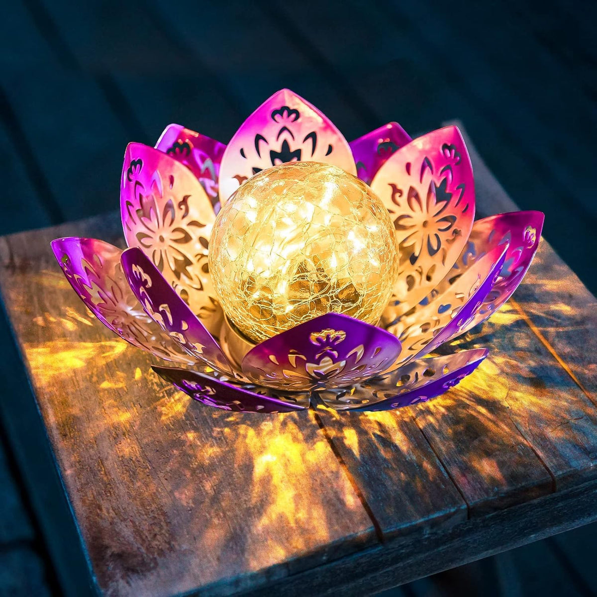 Huaxu Solar Garden Lights Outdoor Decorative - Bright Lotus Flower Table Lamp, Waterproof Solar