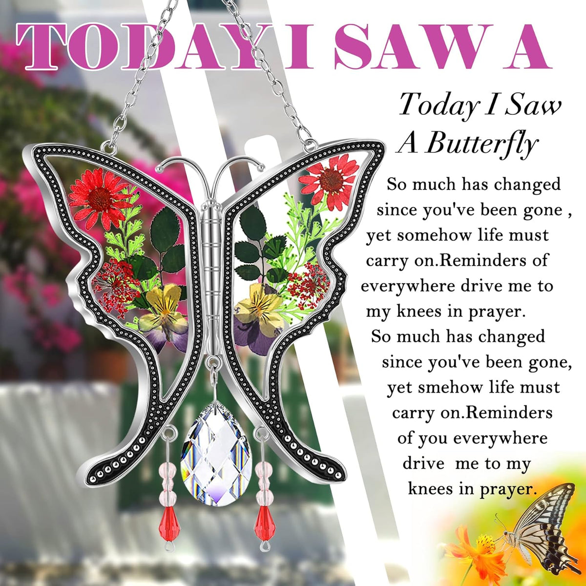 KY&BOSAM Butterfly Suncatcher Gifts for Mom Stained Glass Butterfly for Windows Hangings Wind Chime