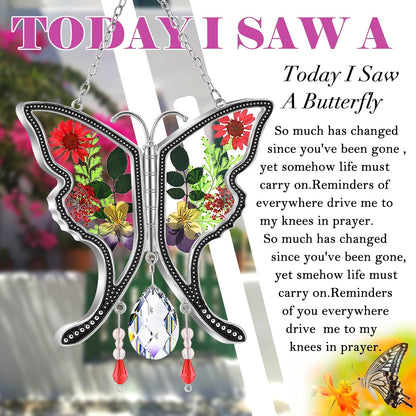 KY&BOSAM Butterfly Suncatcher Gifts for Mom Stained Glass Butterfly for Windows Hangings Wind Chime