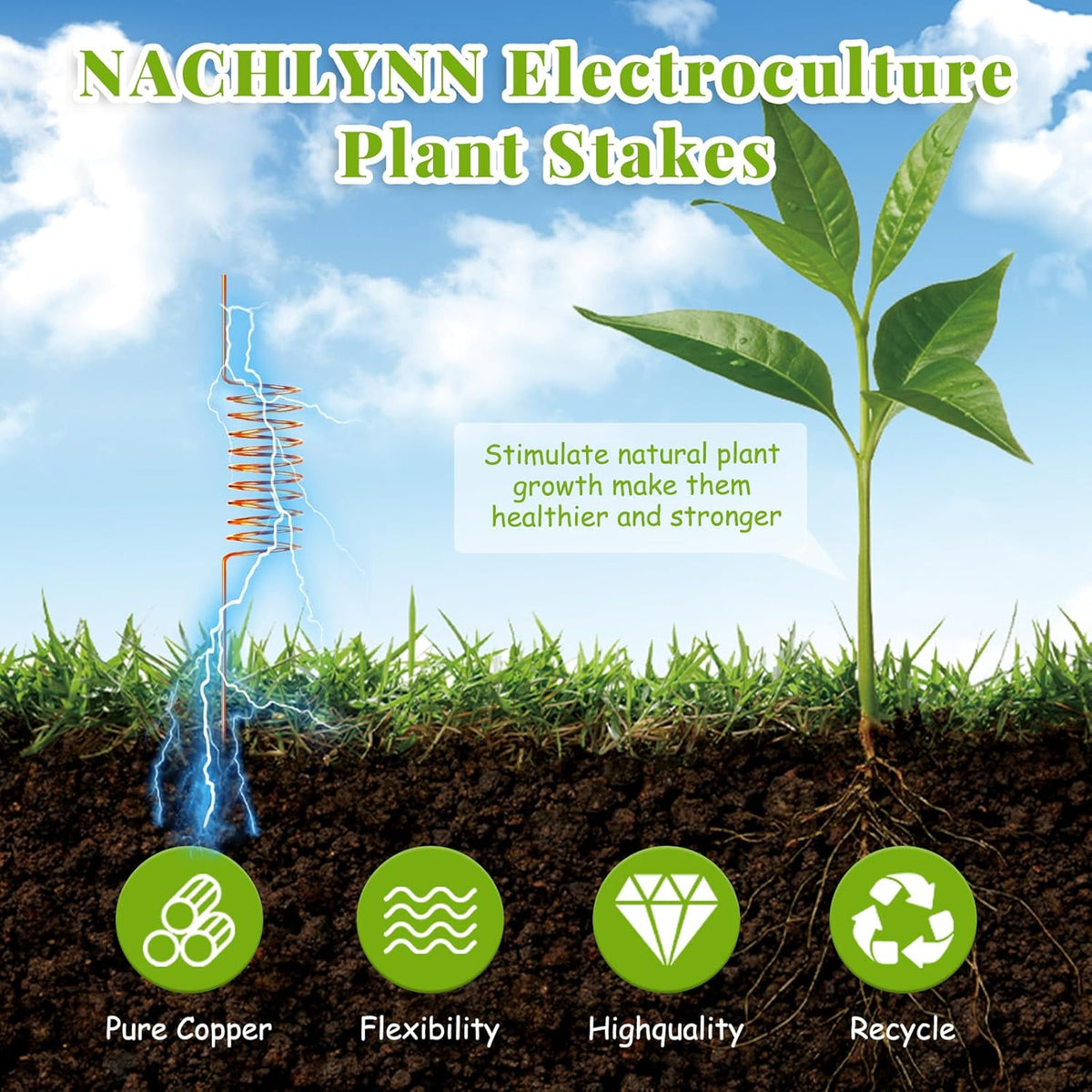 NACHLYNN 6 Pack Electroculture Plant Stakes Soft Copper Wire Long Copper Garden Stakes Pure Electro