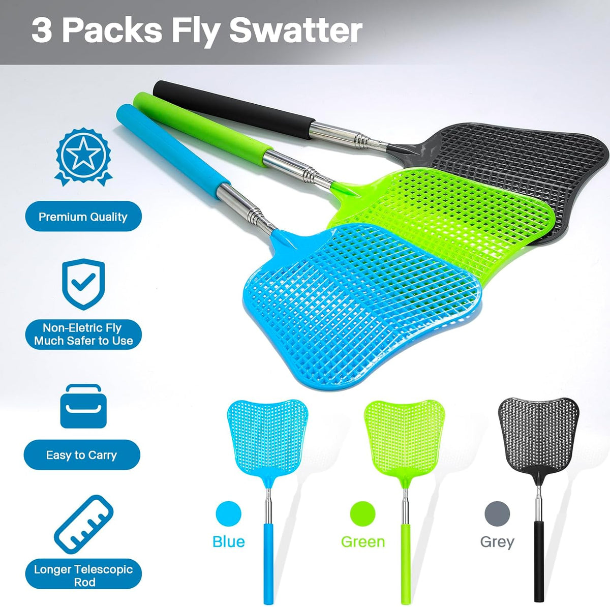 Telescopic Fly Swatter, Begonia Fly Swatter for Indoors,Manual Plastic Flyswatter Heavy Duty with