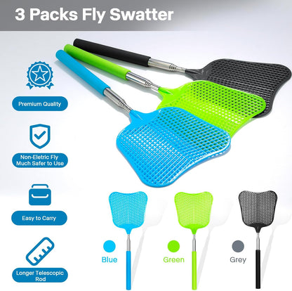 Telescopic Fly Swatter, Begonia Fly Swatter for Indoors,Manual Plastic Flyswatter Heavy Duty with