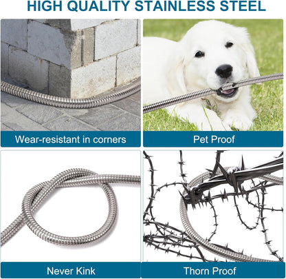 Metal Garden Hose 50 FT, Stainless Steel Hose, Water Hose with 10 Function Nozzle, No Kink &