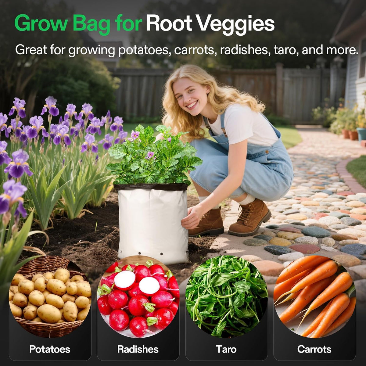 VIVOSUN 50-Pack 3 Gallon Grow Bags for Plants, Black-and-White Thick Plastic Bags for Potting