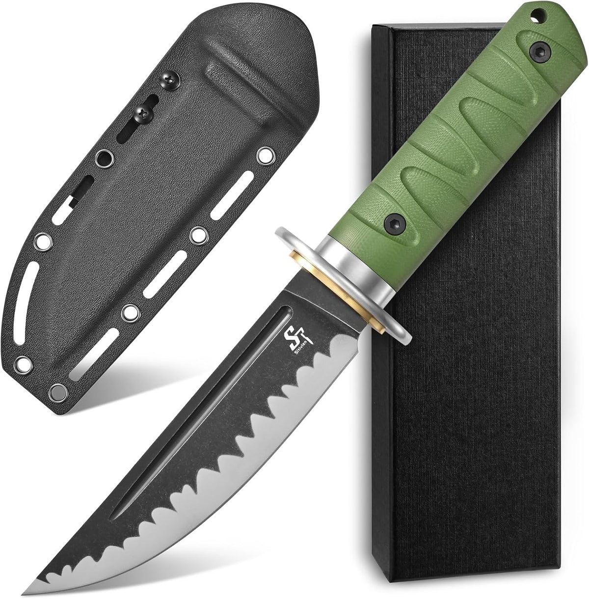 Sitivien ST29 Fixed Blade Knife, AUS-10 Steel Blade G10 Handle Full Tang Bowie Knife for Outdoor