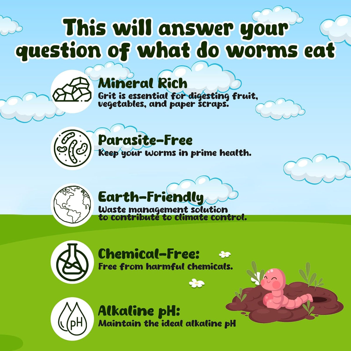 Food for Worms - Mineral-Rich Earthworm Chow, Boosts Composting Efficiency and Promotes Healthy