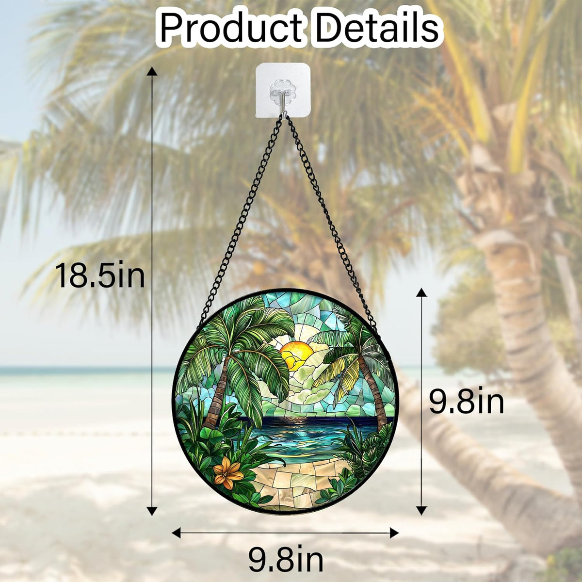 Stained Glass Window Hanging, Green Beach Scenery Suncatcher Diamond Glass Panel Hangings Sun