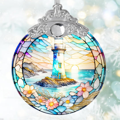Stained Glass Suncatcher, Jocidea Lighthouse Ornament, Christmas Ornaments, Holidays Ornaments