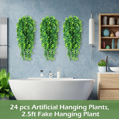 Hoteam 24 Pcs Artificial Hanging Plants 32 Inch Fake Ivy Vines with Fake Leaves Patio Artificial