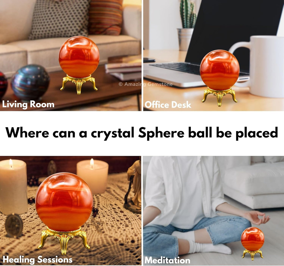 Amazing Gemstone Carnelian Onyx Crystal Ball with Stand - 2 Inches Crystal Sphere Meditation Balls
