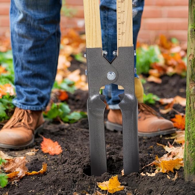 VEVOR Post Hole Digger, Heavy Duty Post Hole Digger with Wood Handle, Manual Hole Digger with Scale