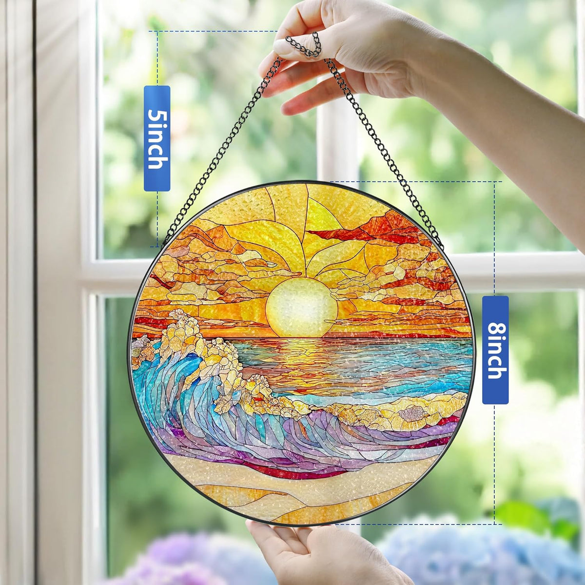 8-Inch Stained Glass Ornament, Stained Glass Window Hanging, Window Hanging Decor Suncatcher