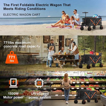 WISELD GT3 Electric Wagon Cart with 2 Seats, Dymanic Load 551LBS/Static 771LBS, All Terrain Wagon