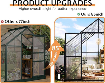Jocisland 8x11.5x7 FT Polycarbonate Greenhouses for Outdoors, 2 Top-Opening Windows, 2 Swing Doors