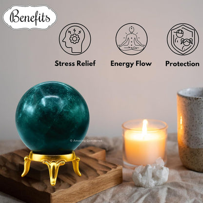 Amazing Gemstone Blue Apatite Crystal Ball with Stand - 2" Inches Crystal Sphere Meditation Balls