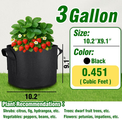 PHYEX 12-Pack 3 Gallon Grow Bags, Heavy Duty Fabric Pots with Handles, Reusable Plant Bags for