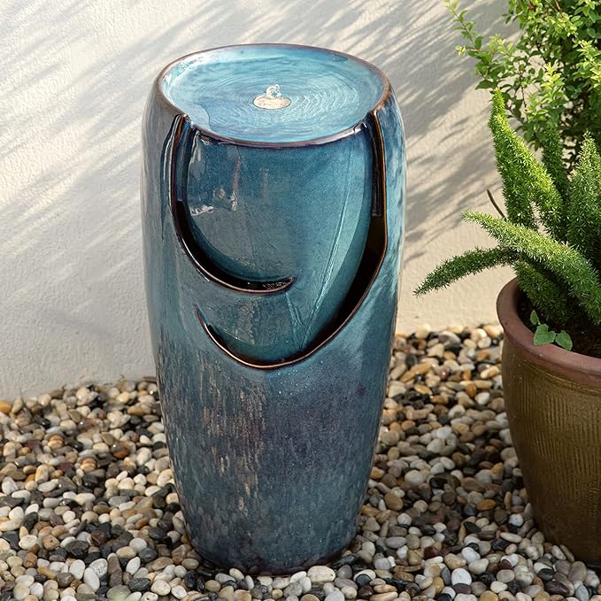 Glitzhome 29.25" H Oversized Ceramic Vase Outdoor Water Fountain Tall Patio Garden Water Fountain