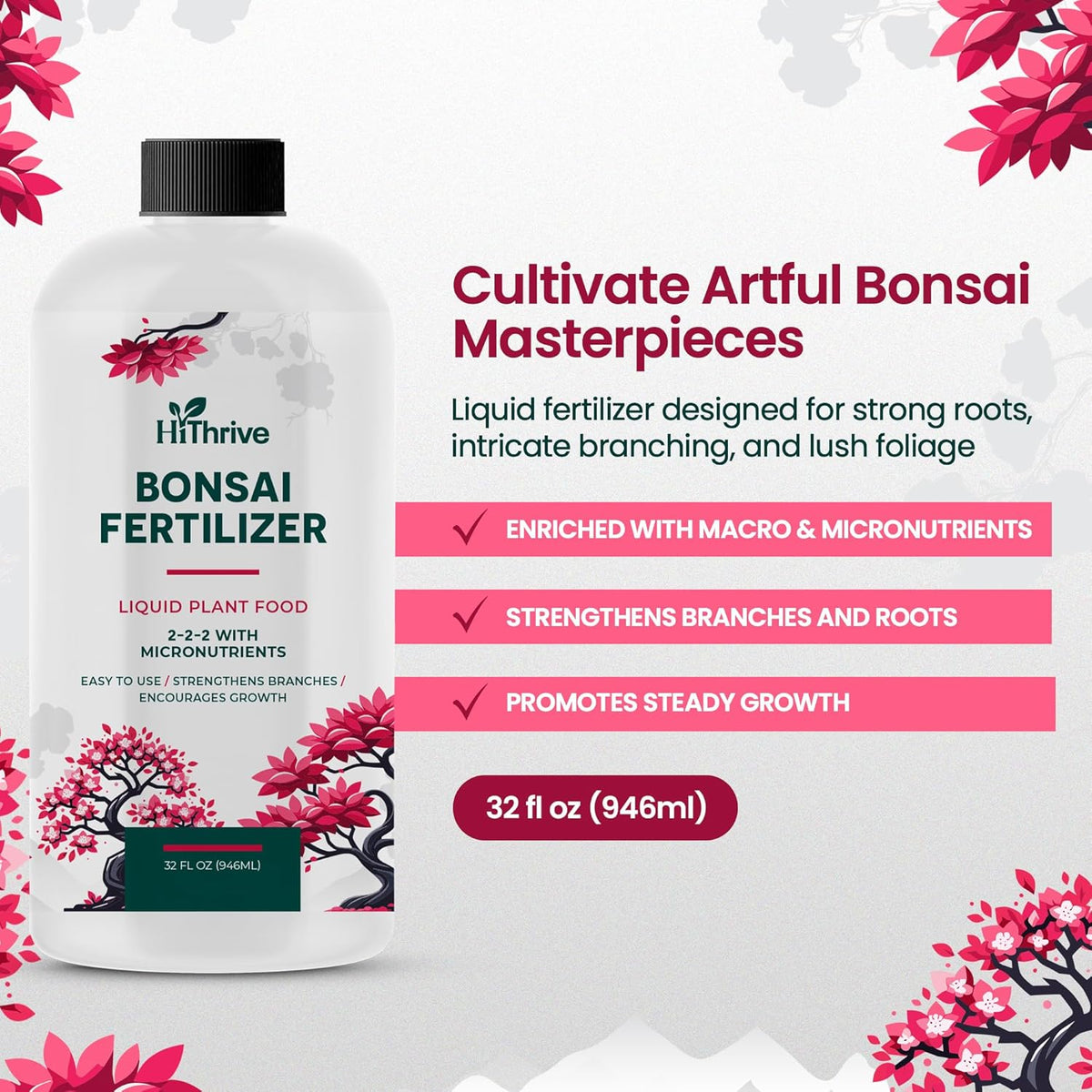 32oz Bonsai Tree Live Liquid Plant Food - Makes 64 Gallons of Bonsai Fertilizer Liquid, Premium