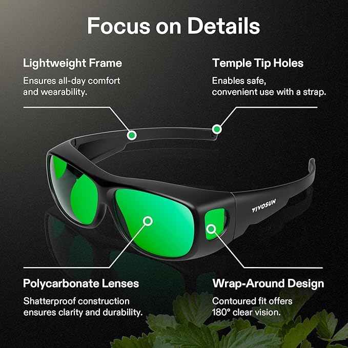 VIVOSUN 2-Pack Indoor Hydroponics LED Grow Room Glasses with Glasses Case