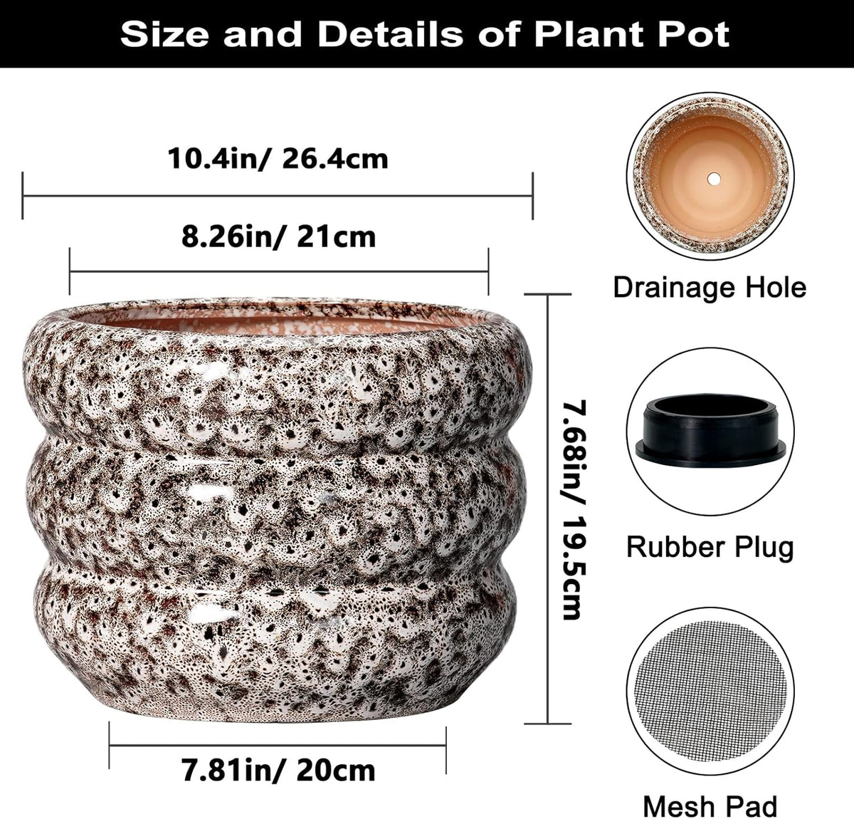 SQOWL Ceramic Pots for Plants - 10 Inch Plant Pot with Drainage Hole, Ceramic Planter for Indoor