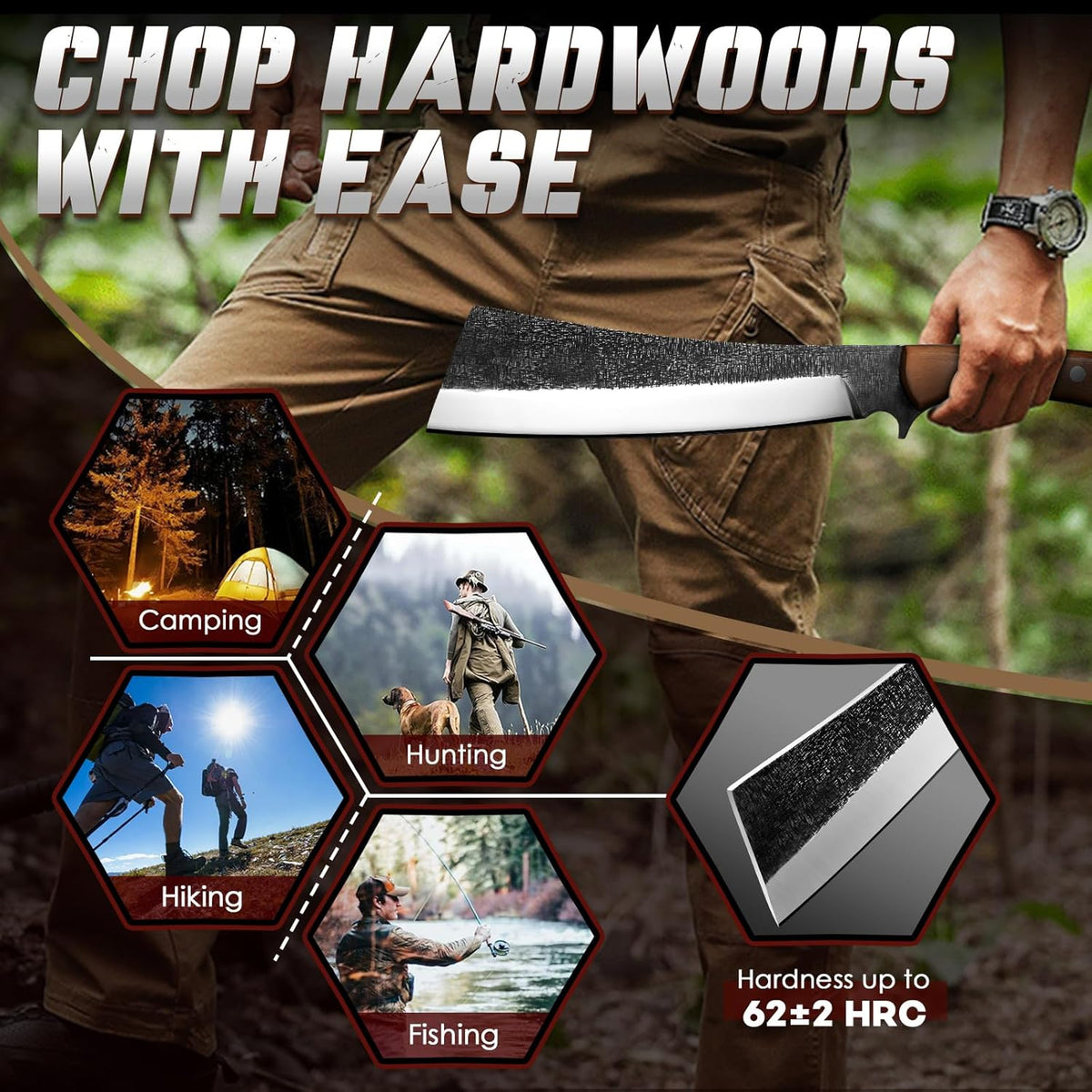 Freelander Japanese Style High Carbon Steel Machete with Red Sandalwood Ergonomic Full Tang Handle