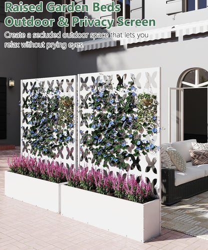 Metal Planter Box with Trellis,70.9"x47.2"x15.7" Raised Garden Bed with Drainage Holes, Privacy