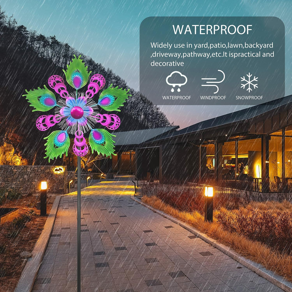 Solar Peacock Wind Spinners for Yard & Garden - 40 Inch Metal Wind Sculpture, Kinetic Windmill with