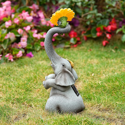 Elephant Sunflower Garden Decor, 14.3" Solar Large Garden Statue, Outdoor Yard Decor, Gifts for